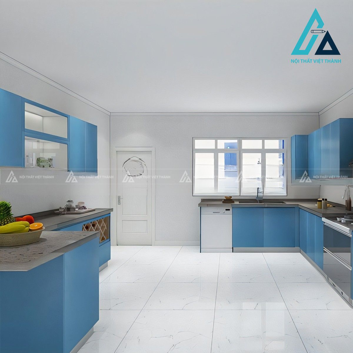 Tủ bếp MDF lõi xanh màu xanh dương hiện đại 3