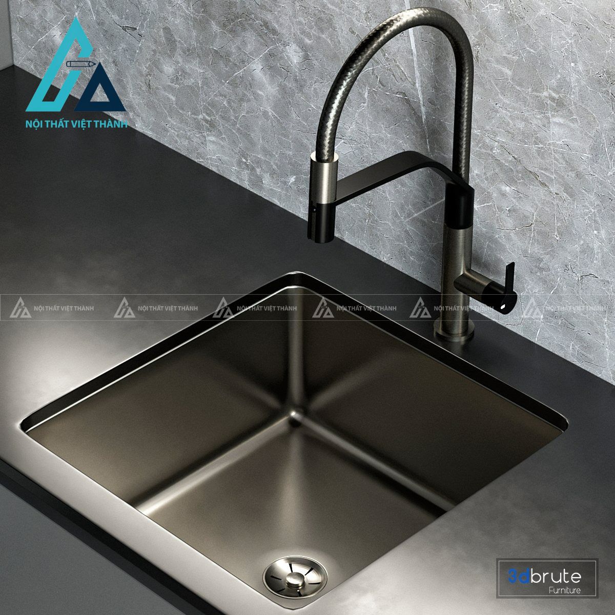 Tủ bếp MDF màu xám mờ hiện đại cao cấp tối ưu không gian bếp 2