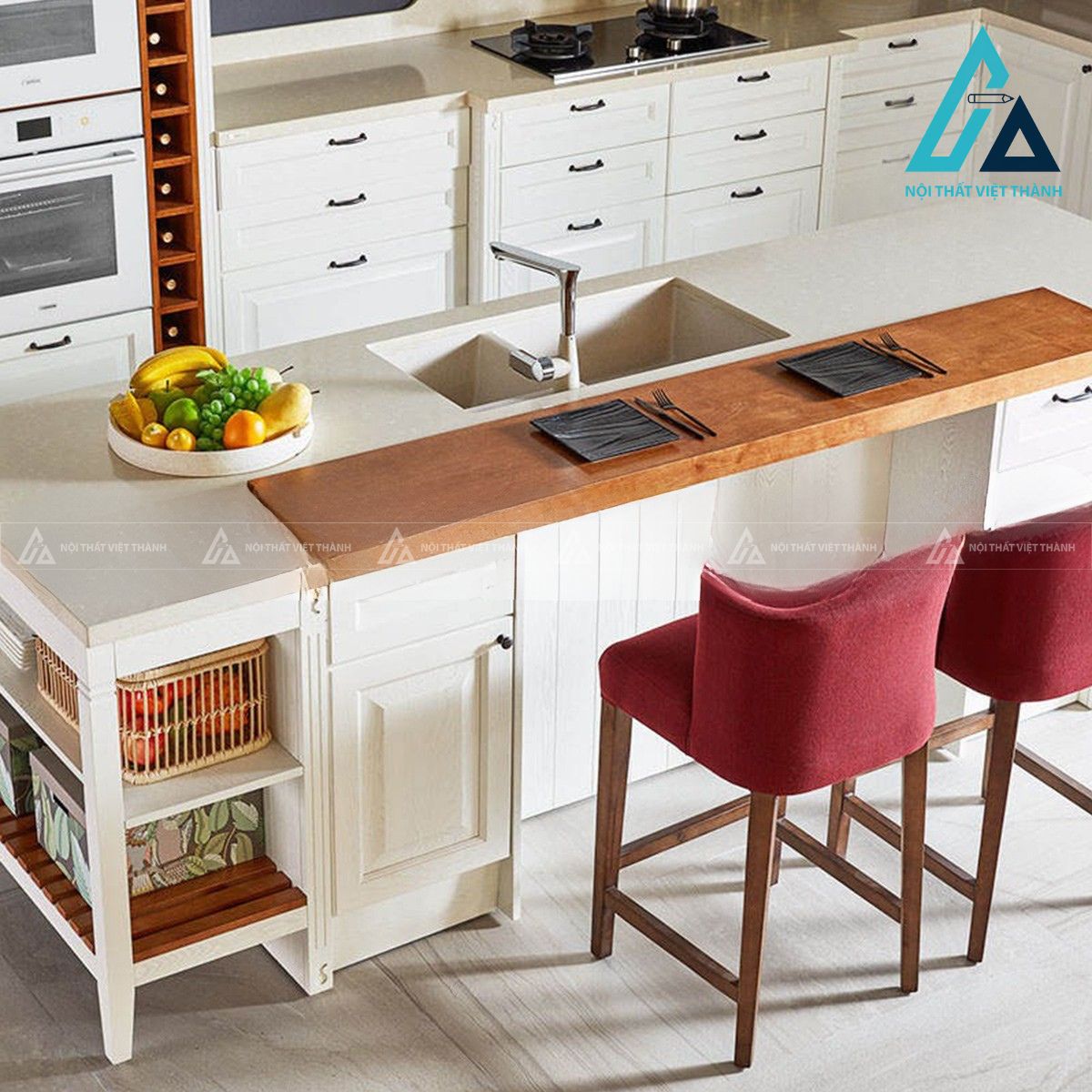 Tủ bếp MDF phong cách châu Âu màu trắng thanh lịch 1