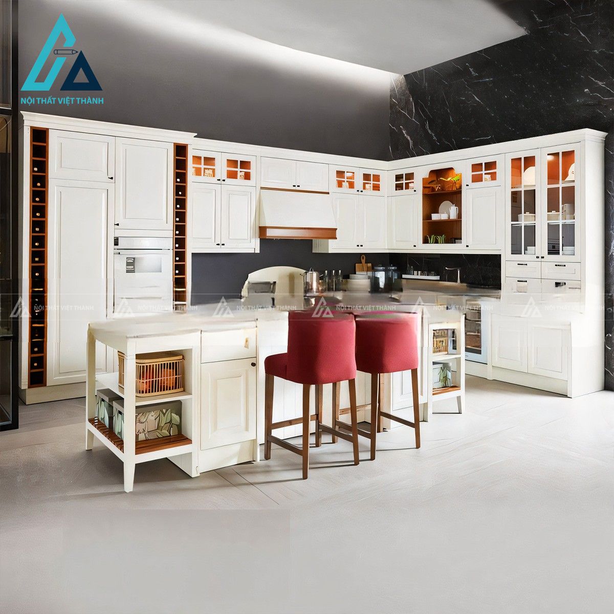 Tủ bếp MDF phong cách châu Âu màu trắng thanh lịch 2