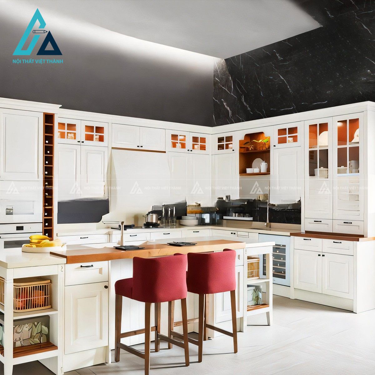 Tủ bếp MDF phong cách châu Âu màu trắng thanh lịch 3