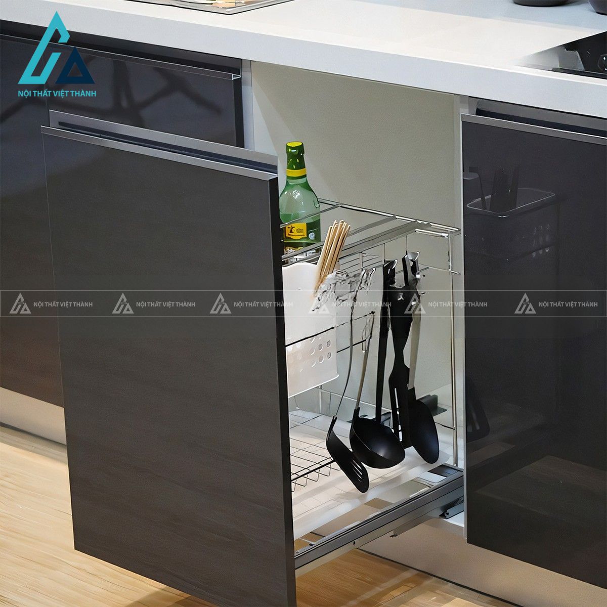 Tủ bếp MDF phủ Acrylic bóng gương phong cách hiện đại 1