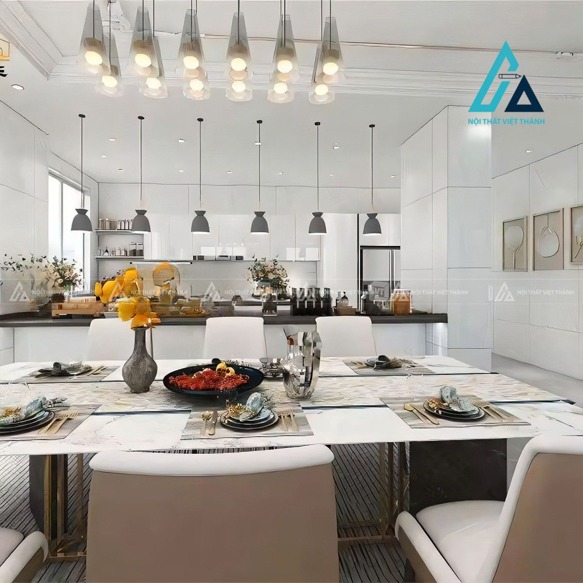 Tủ bếp MDF phủ Acrylic trắng bóng hiện đại 2