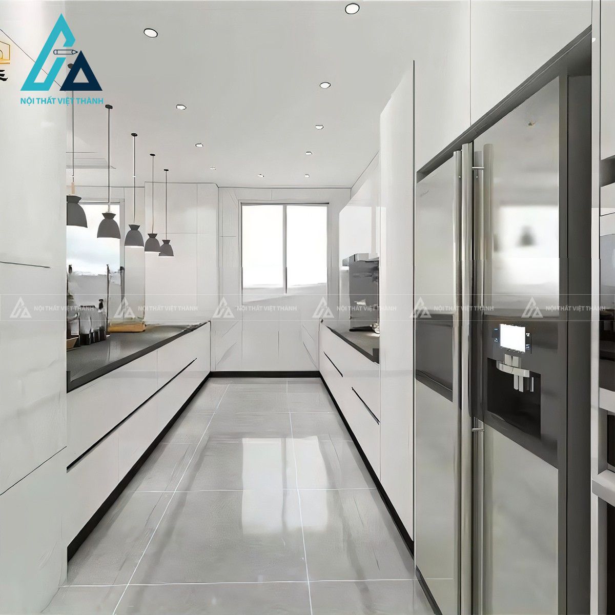 Tủ bếp MDF phủ Acrylic trắng bóng hiện đại 3