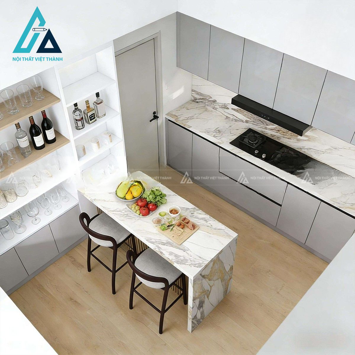 Tủ bếp trên gỗ MDF chống ẩm hiện đại màu trung tính 1