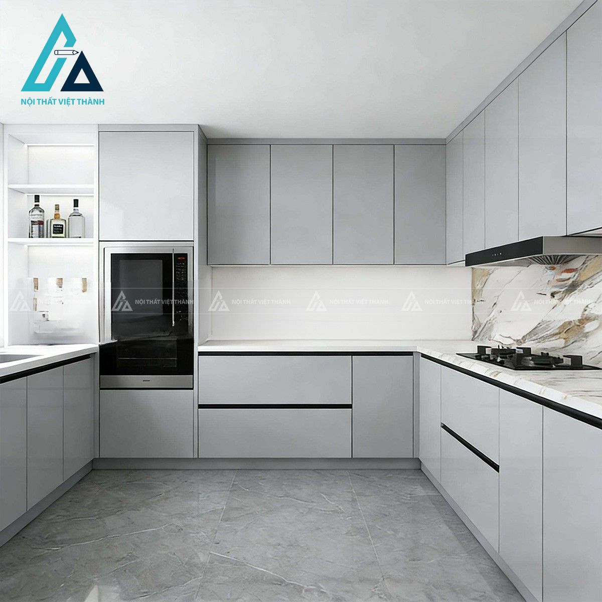 Tủ bếp trên gỗ MDF chống ẩm hiện đại màu trung tính 3