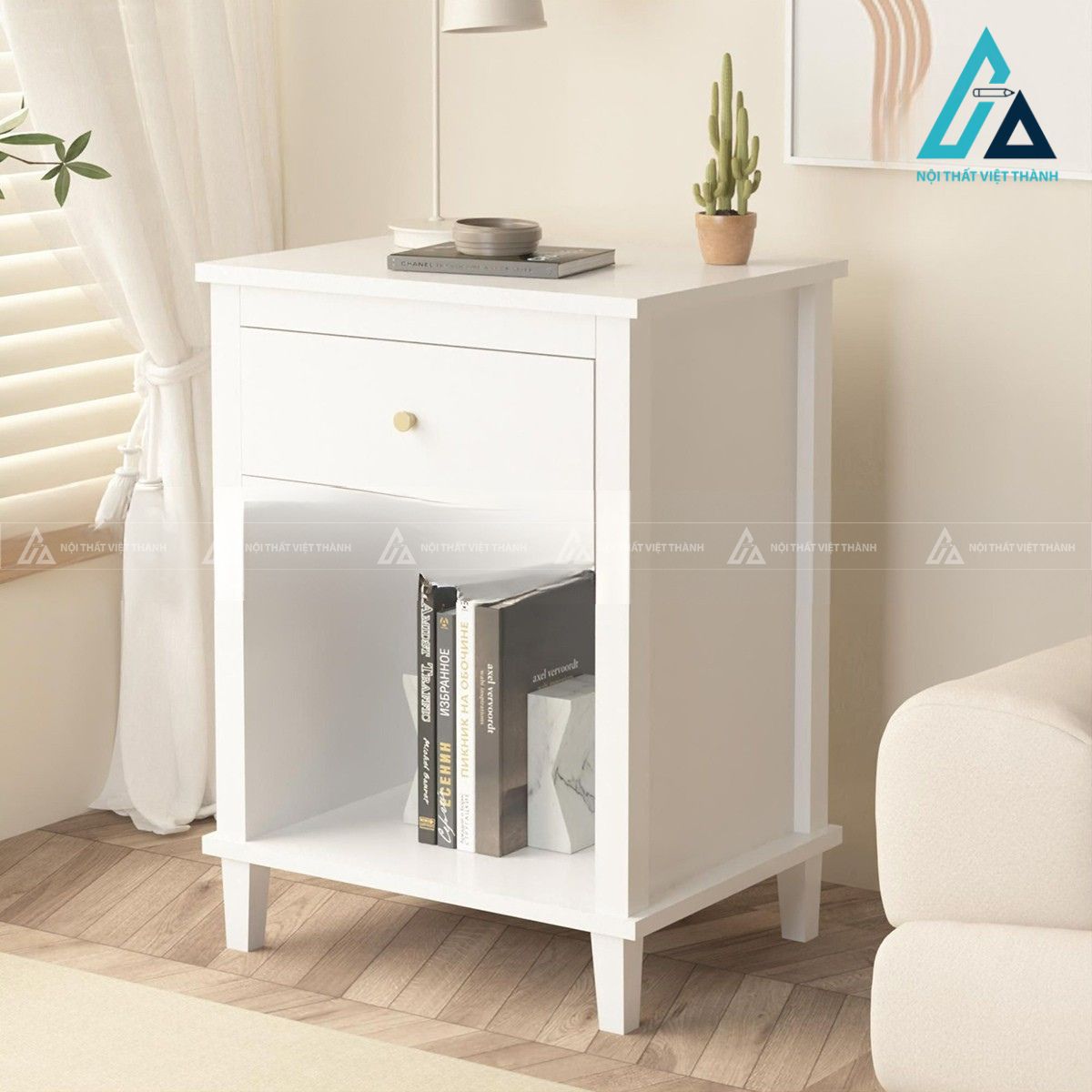 Tủ đầu giường gỗ MDF 1 ngăn kéo kèm kệ mở phong cách tối giản 1