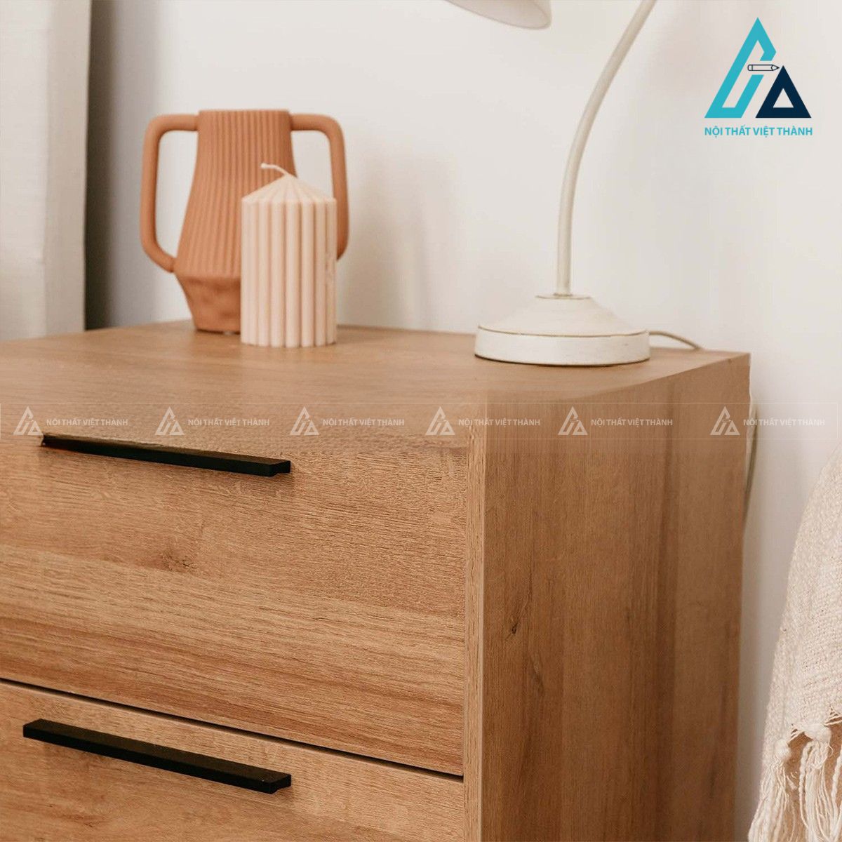 Tủ đầu giường gỗ MDF 2 ngăn kéo vân gỗ sồi phong cách hiện đại 3