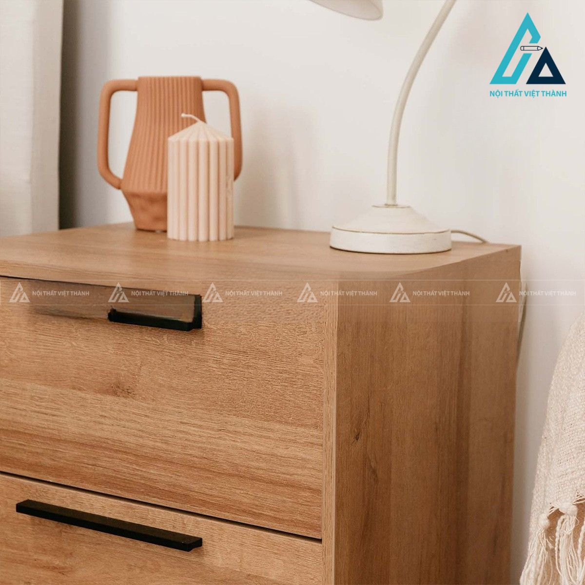 Tủ đầu giường gỗ MDF 2 ngăn kéo vân gỗ sồi phong cách hiện đại 4