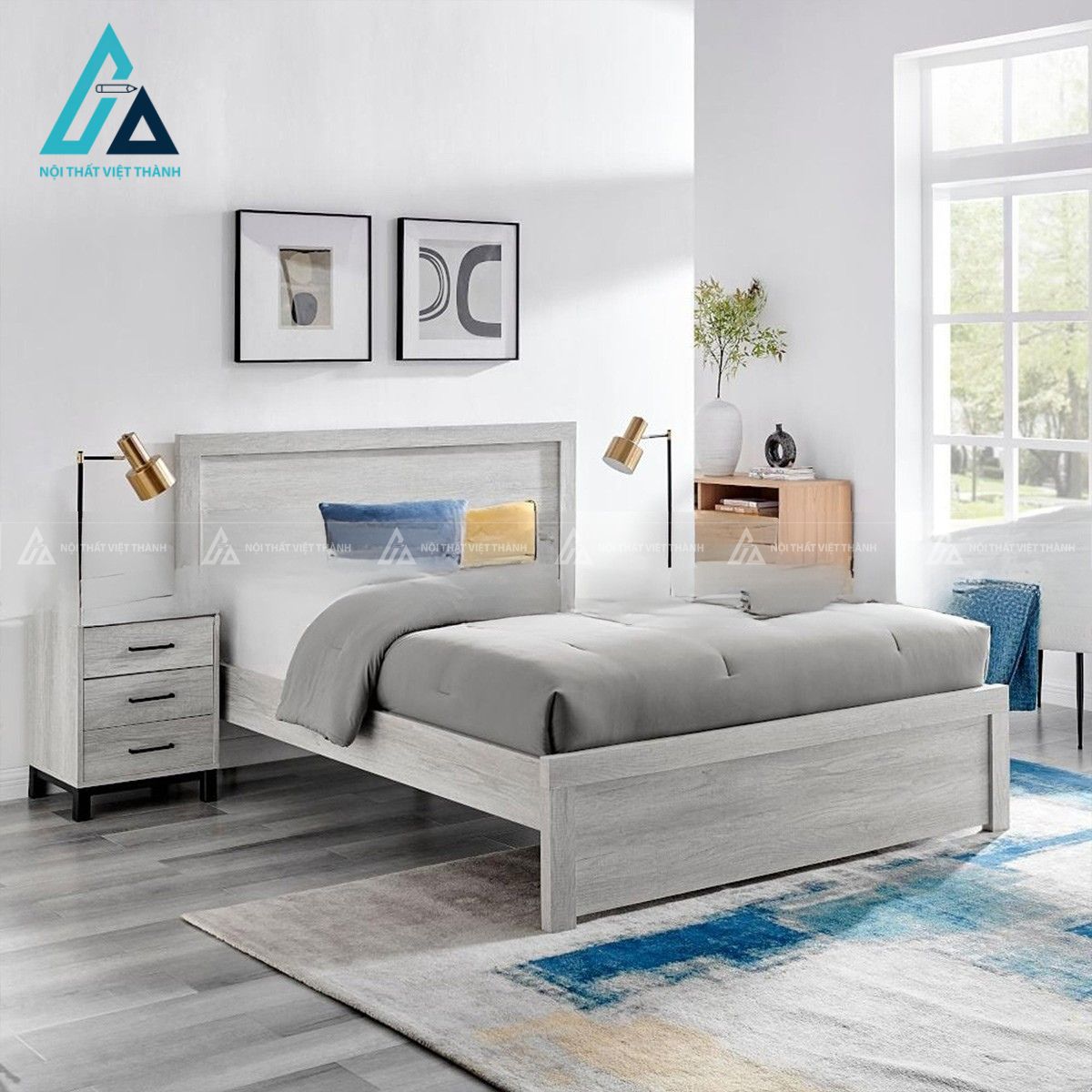 Tủ đầu giường gỗ MDF 3 ngăn kéo vân gỗ sồi xám hiện đại 4