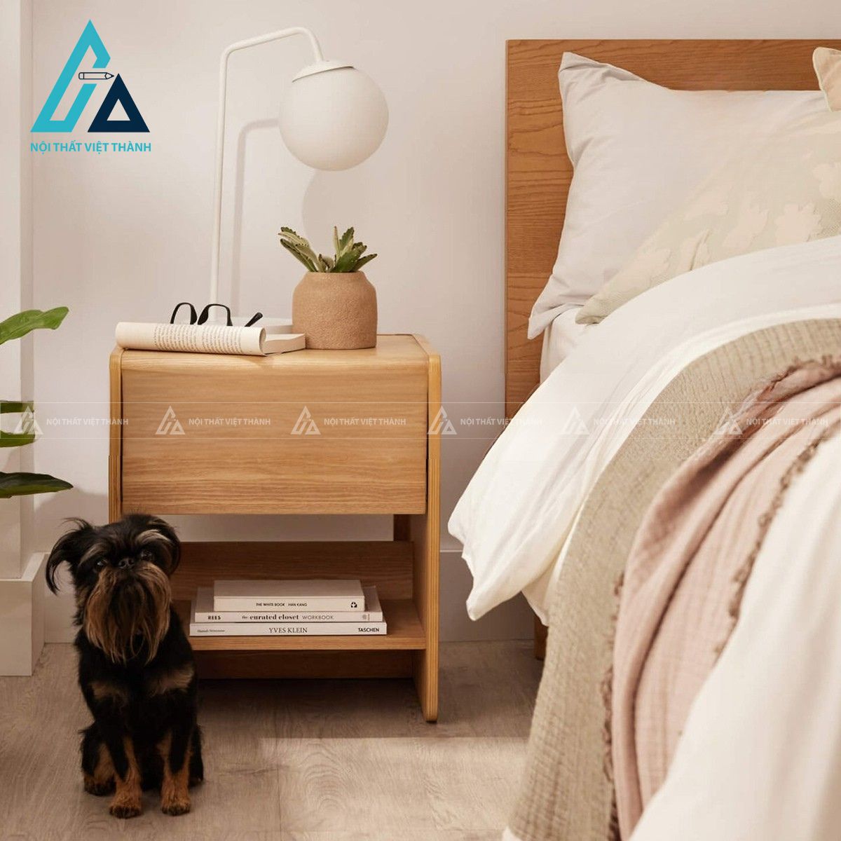 Tủ đầu giường gỗ MDF bo tròn vân gỗ phong cách hiện đại 1