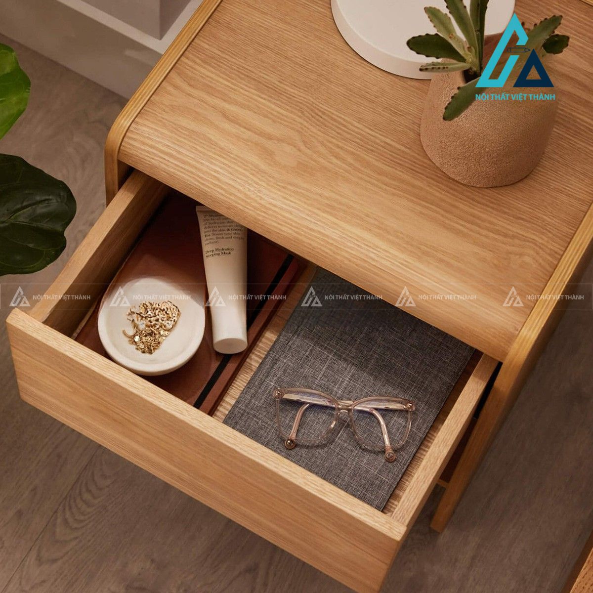 Tủ đầu giường gỗ MDF bo tròn vân gỗ phong cách hiện đại 2