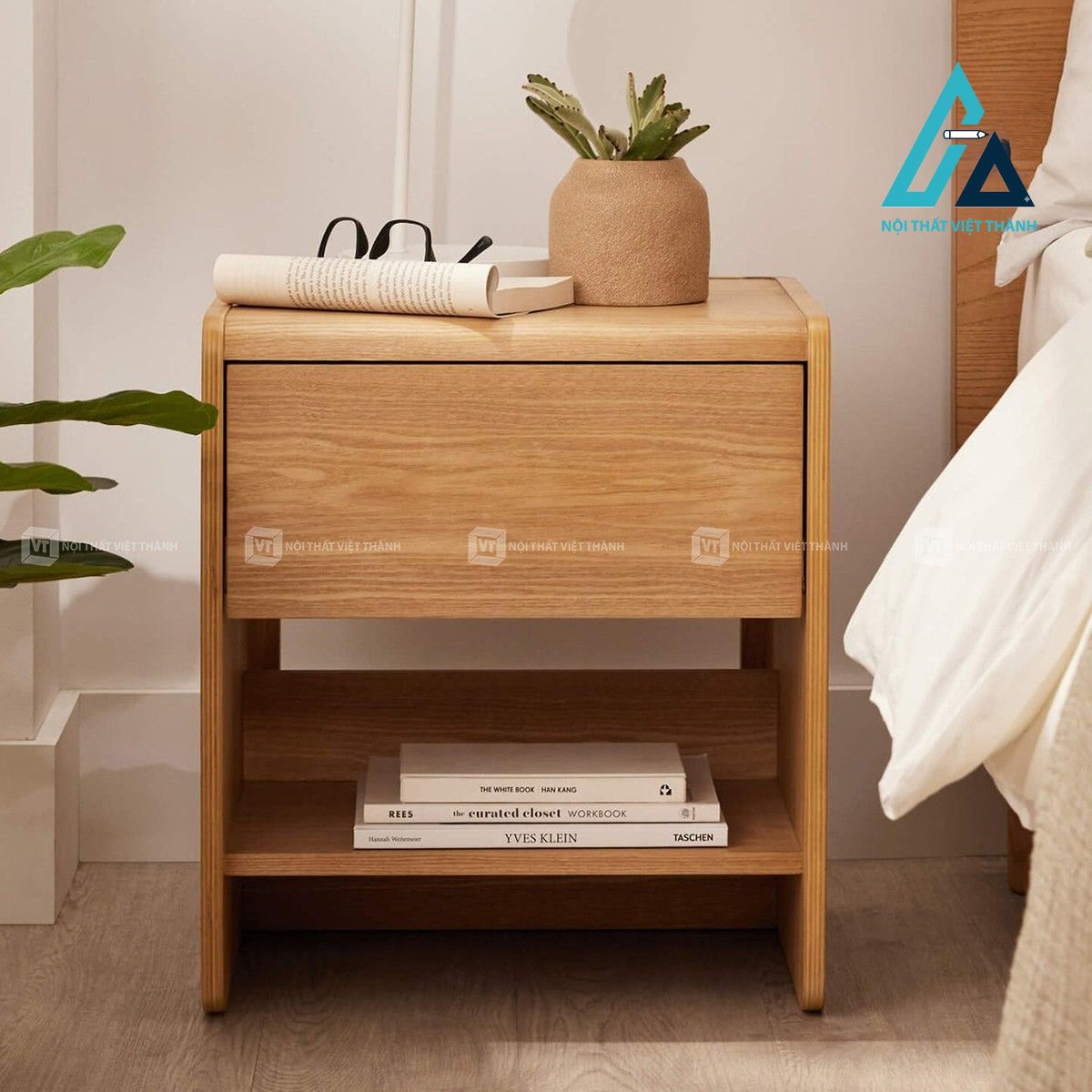 Tủ đầu giường gỗ MDF bo tròn vân gỗ phong cách hiện đại