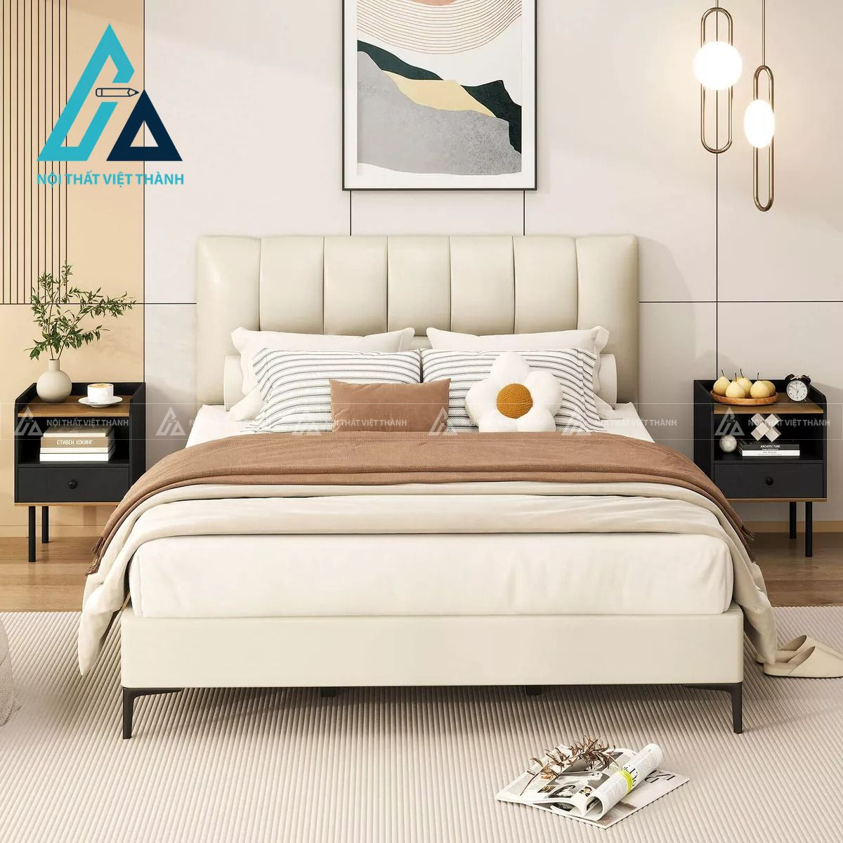 Tủ đầu giường MDF 1 ngăn kéo kệ mở chân sắt hiện đại tiện dụng 2