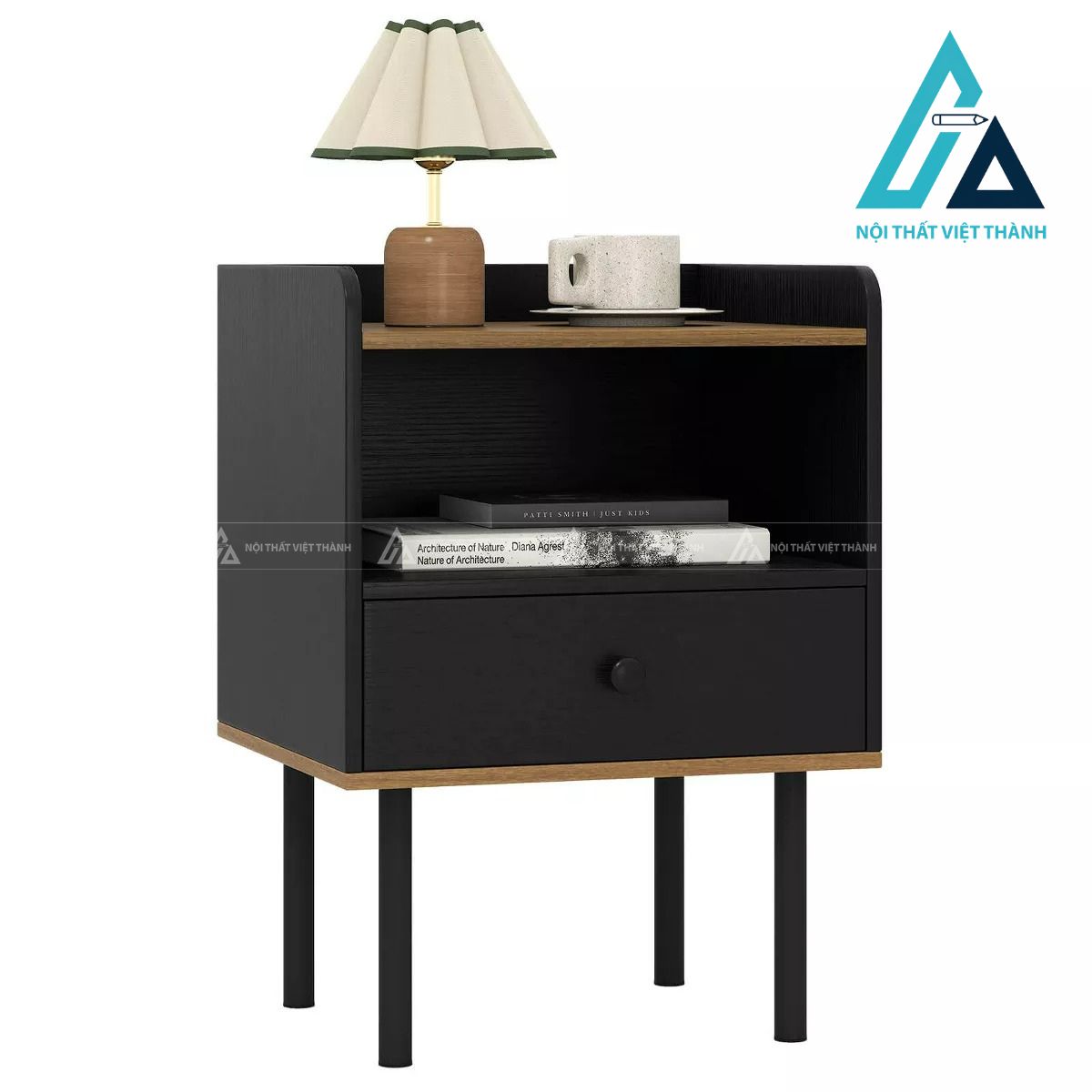 Tủ đầu giường MDF 1 ngăn kéo kệ mở chân sắt hiện đại tiện dụng 4