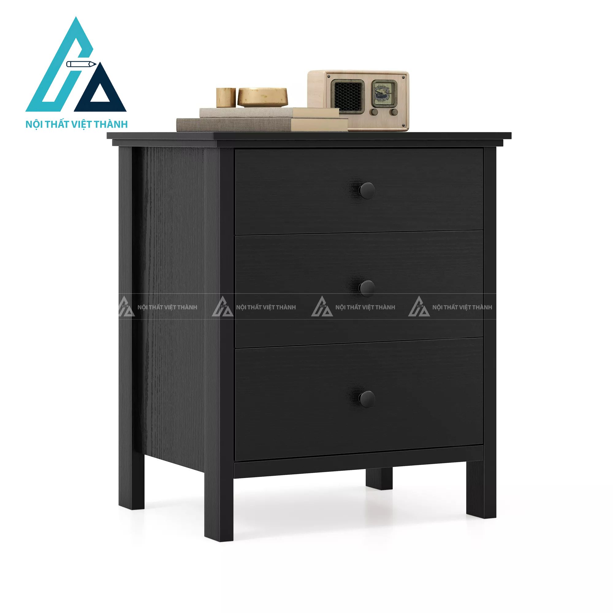 Tủ đầu giường MDF 3 ngăn kéo màu đen hiện đại tiện nghi 3