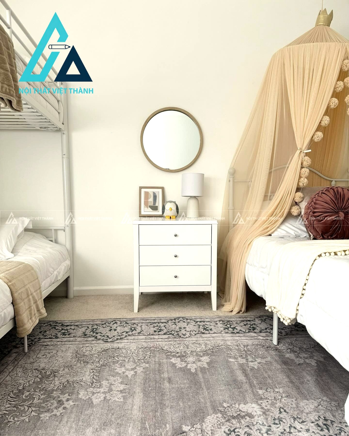 Tủ đầu giường MDF 3 ngăn kéo màu trắng hiện đại tối giản đẹp