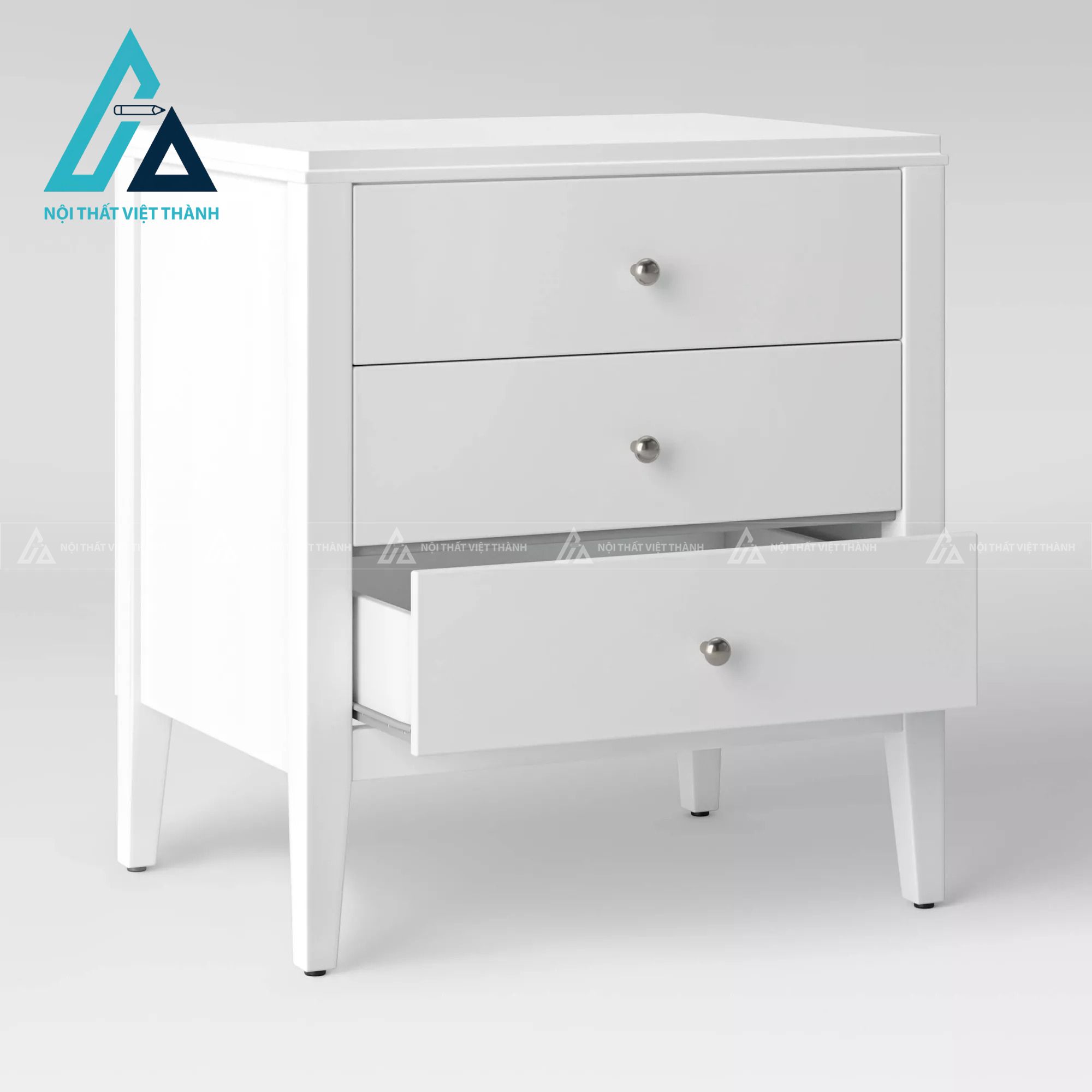 Tủ đầu giường MDF 3 ngăn kéo màu trắng hiện đại tối giản đẹp 2