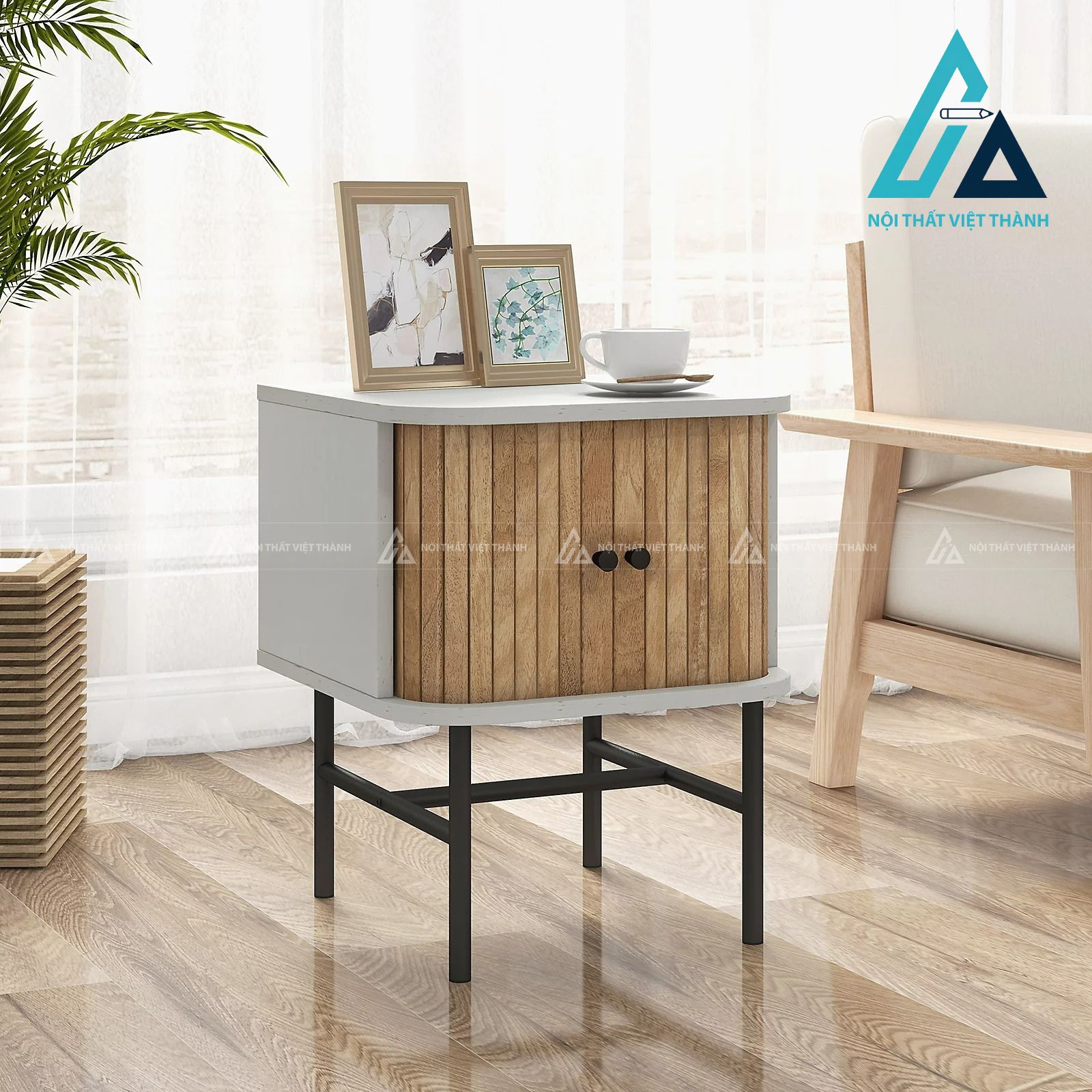 Tủ đầu giường MDF cửa lùa hiện đại chân sắt thiết kế tiện dụng 2