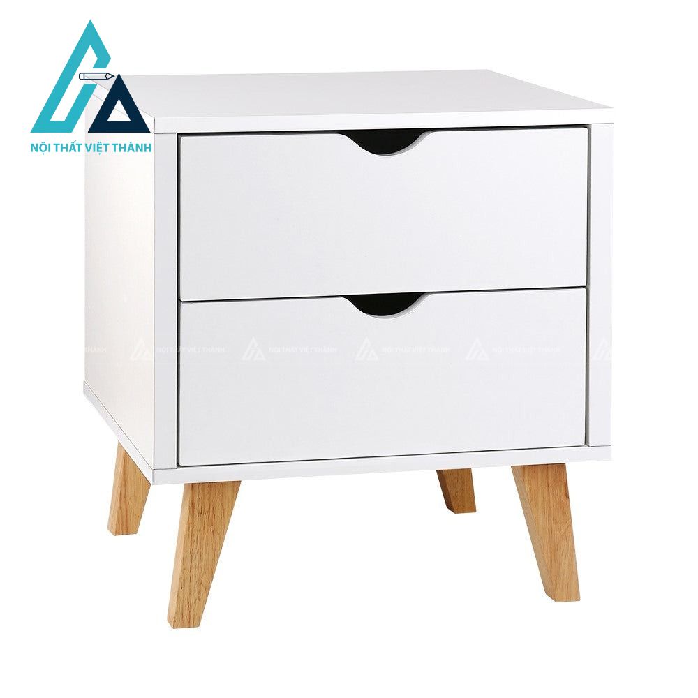 Tủ đầu giường MDF phủ veneer trắng 2 ngăn kéo thiết kế tối giản đẹp 1