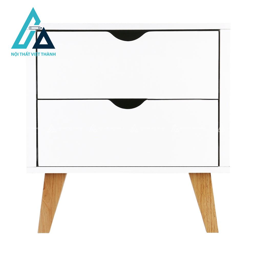 Tủ đầu giường MDF phủ veneer trắng 2 ngăn kéo thiết kế tối giản đẹp 2