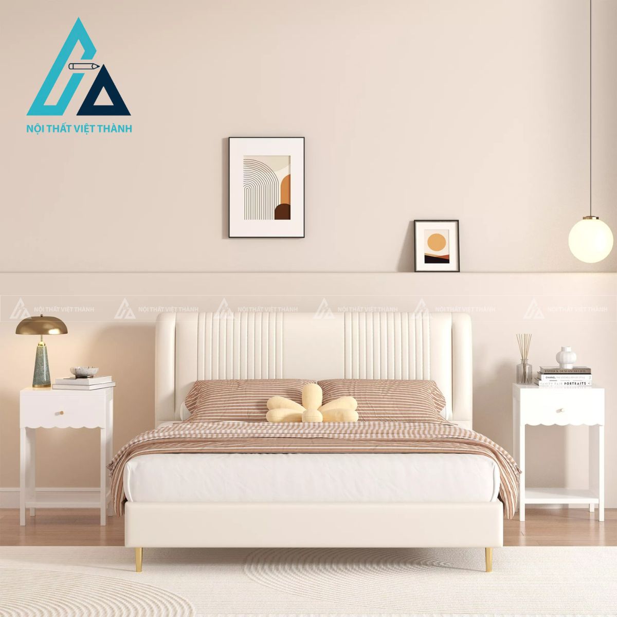 Tủ đầu giường MDF trắng bo cong mềm mại có ngăn kéo và kệ tiện dụng 2