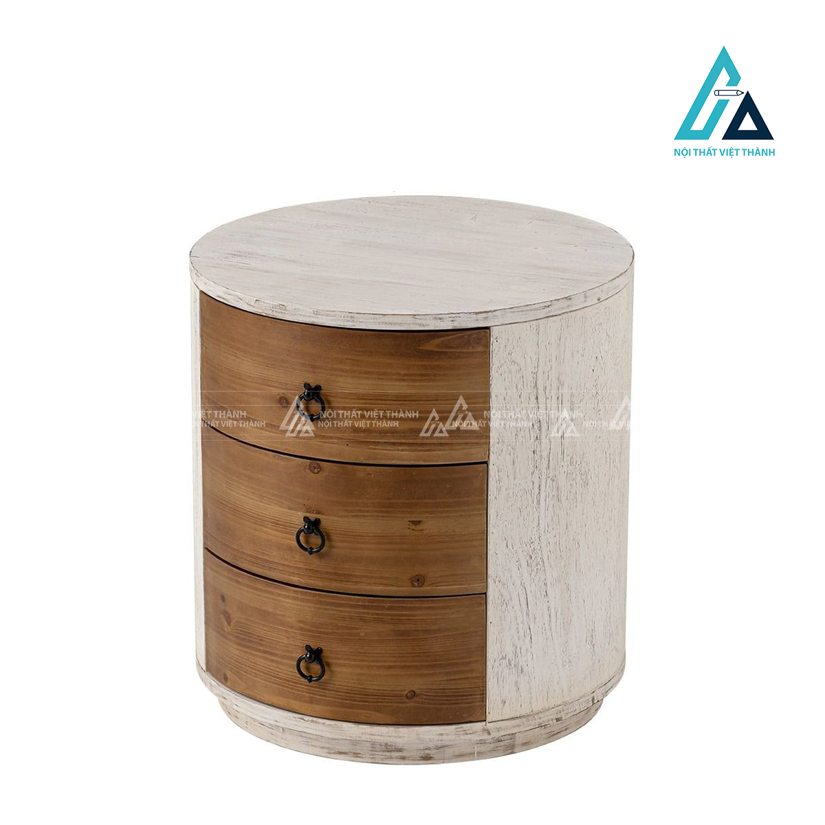 Tủ đầu giường tròn MDF 3 ngăn kéo trắng phối vân gỗ hiện đại đẹp 3