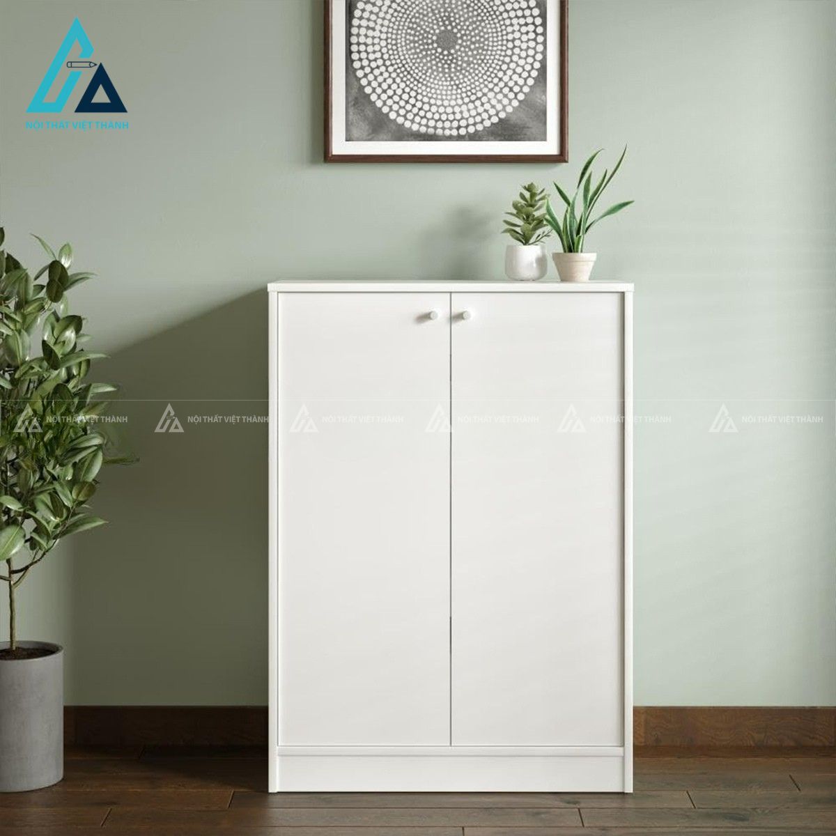 Tủ giày dép gỗ MDF 2 cánh màu trắng hiện đại cho lối vào 1