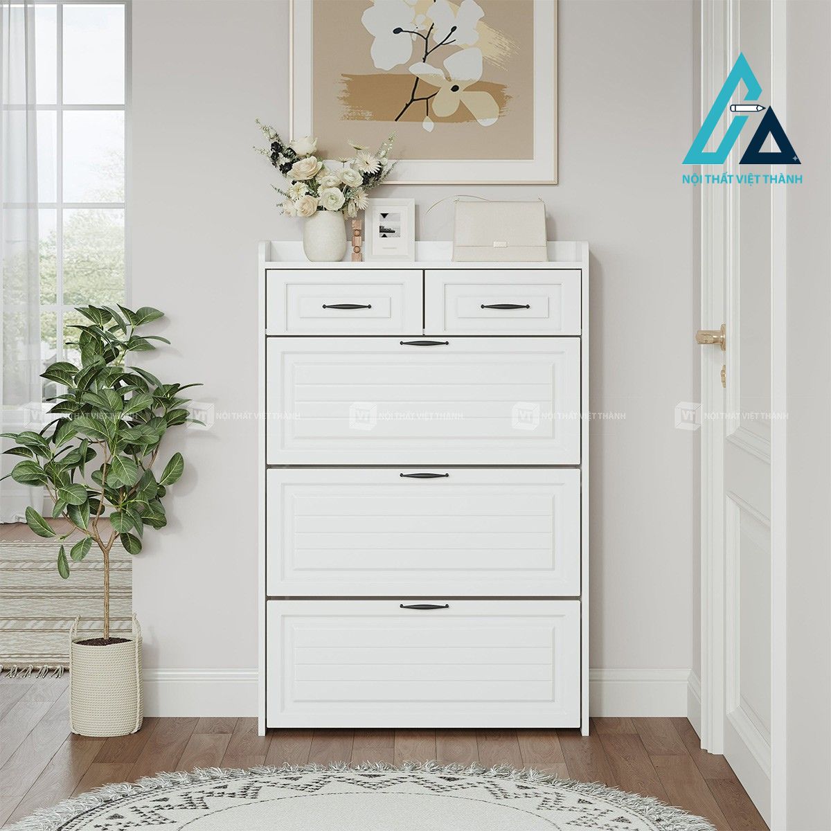 Tủ giày MDF 3 cánh lật màu trắng hiện đại (100 × 35 × 120 cm) 5
