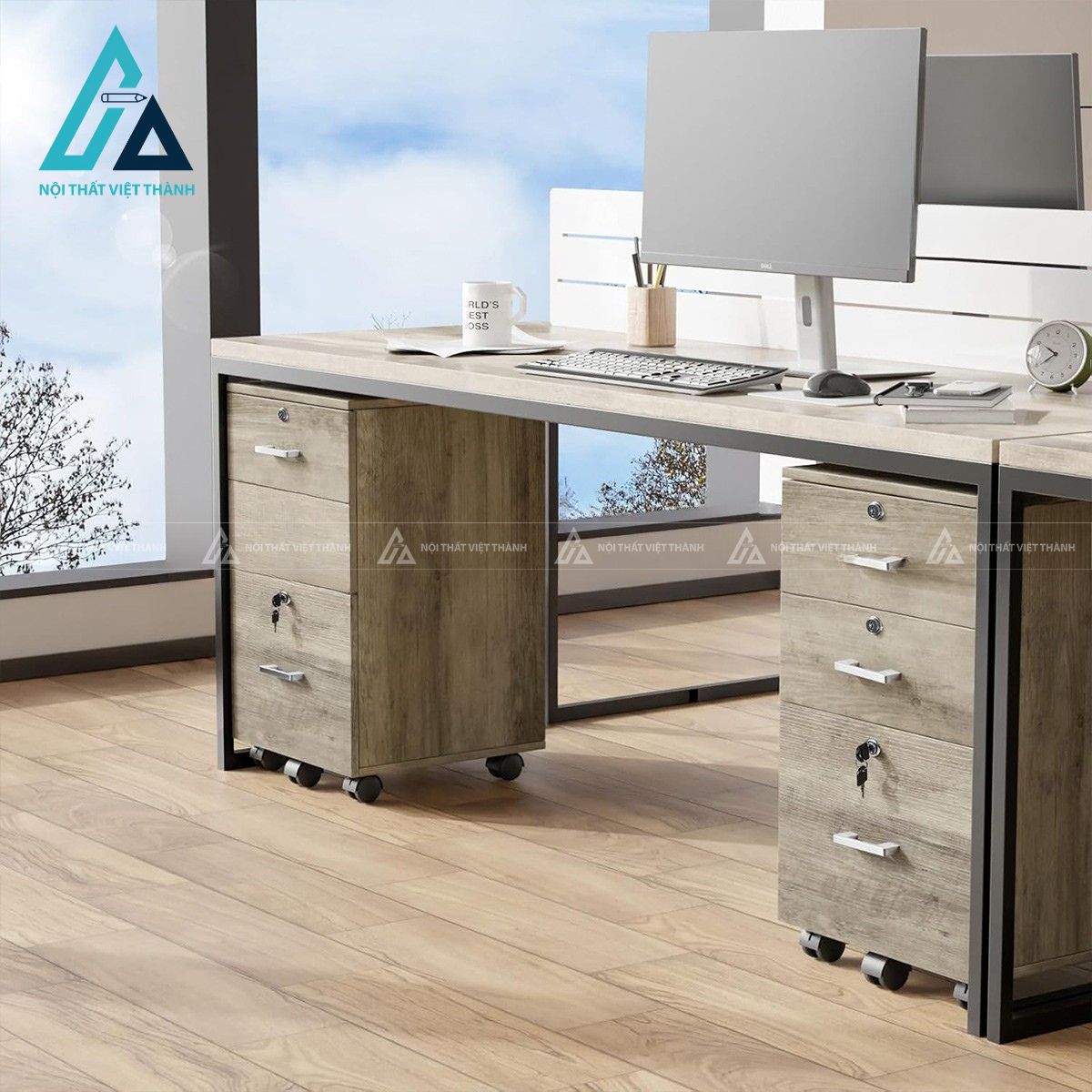 Tủ hồ sơ di động 3 ngăn kéo gỗ công nghiệp có khóa tiện lợi 1