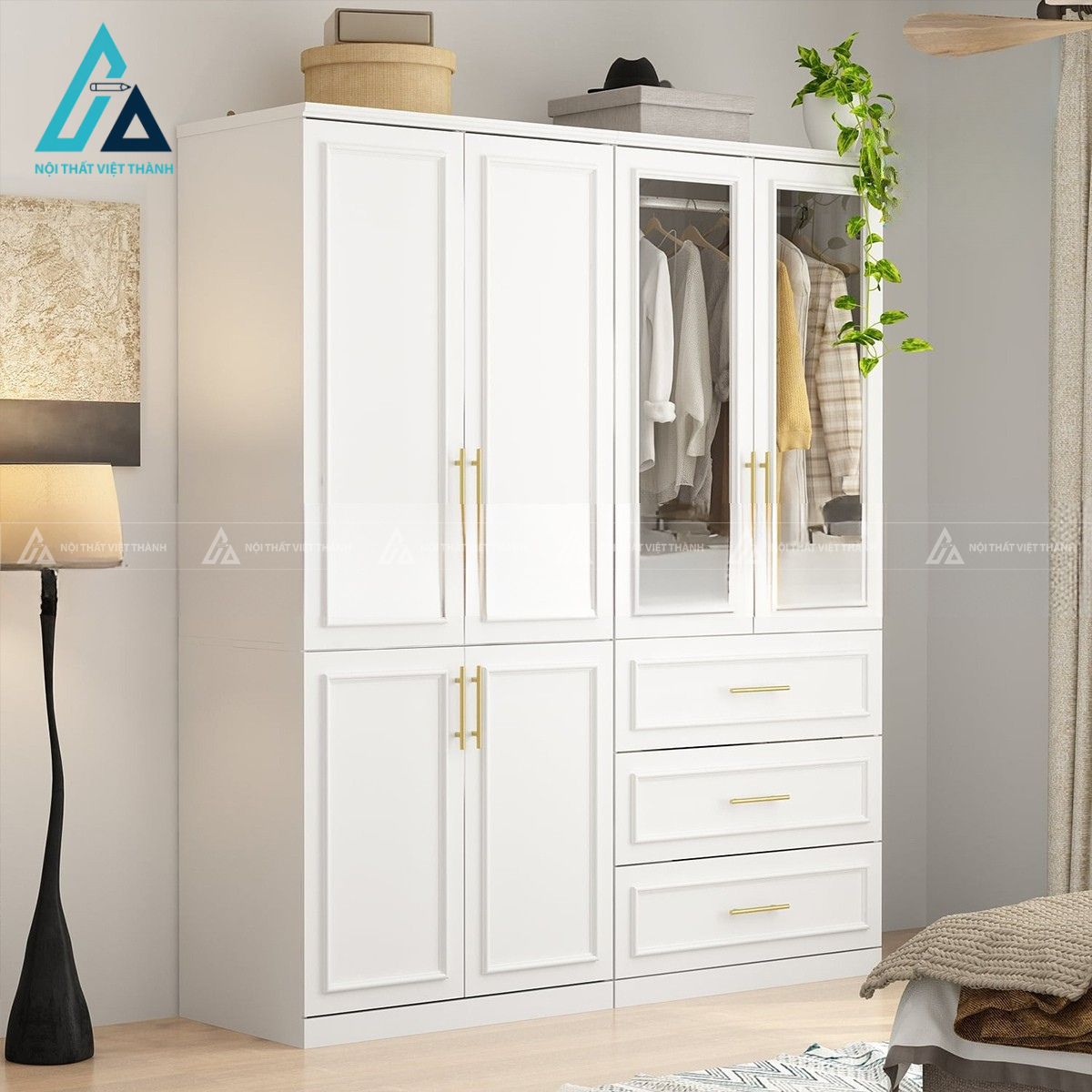 Tủ quần áo 4 cánh MDF cánh kính sang trọng cho phòng ngủ hiện đại 1
