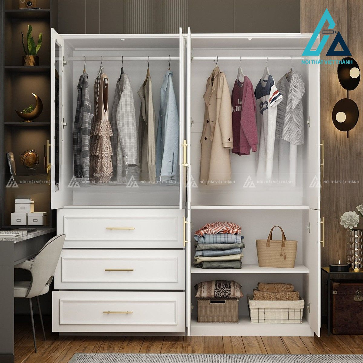 Tủ quần áo 4 cánh MDF cánh kính sang trọng cho phòng ngủ hiện đại 3