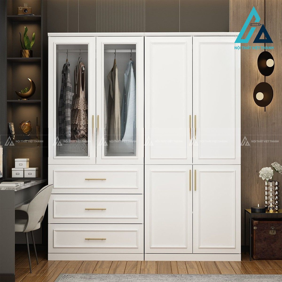 Tủ quần áo 4 cánh MDF cánh kính sang trọng cho phòng ngủ hiện đại 4