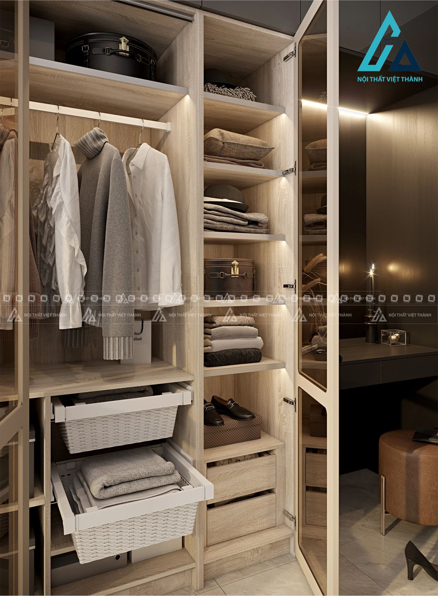 Tủ quần áo có kính hiện đại mã TACK01