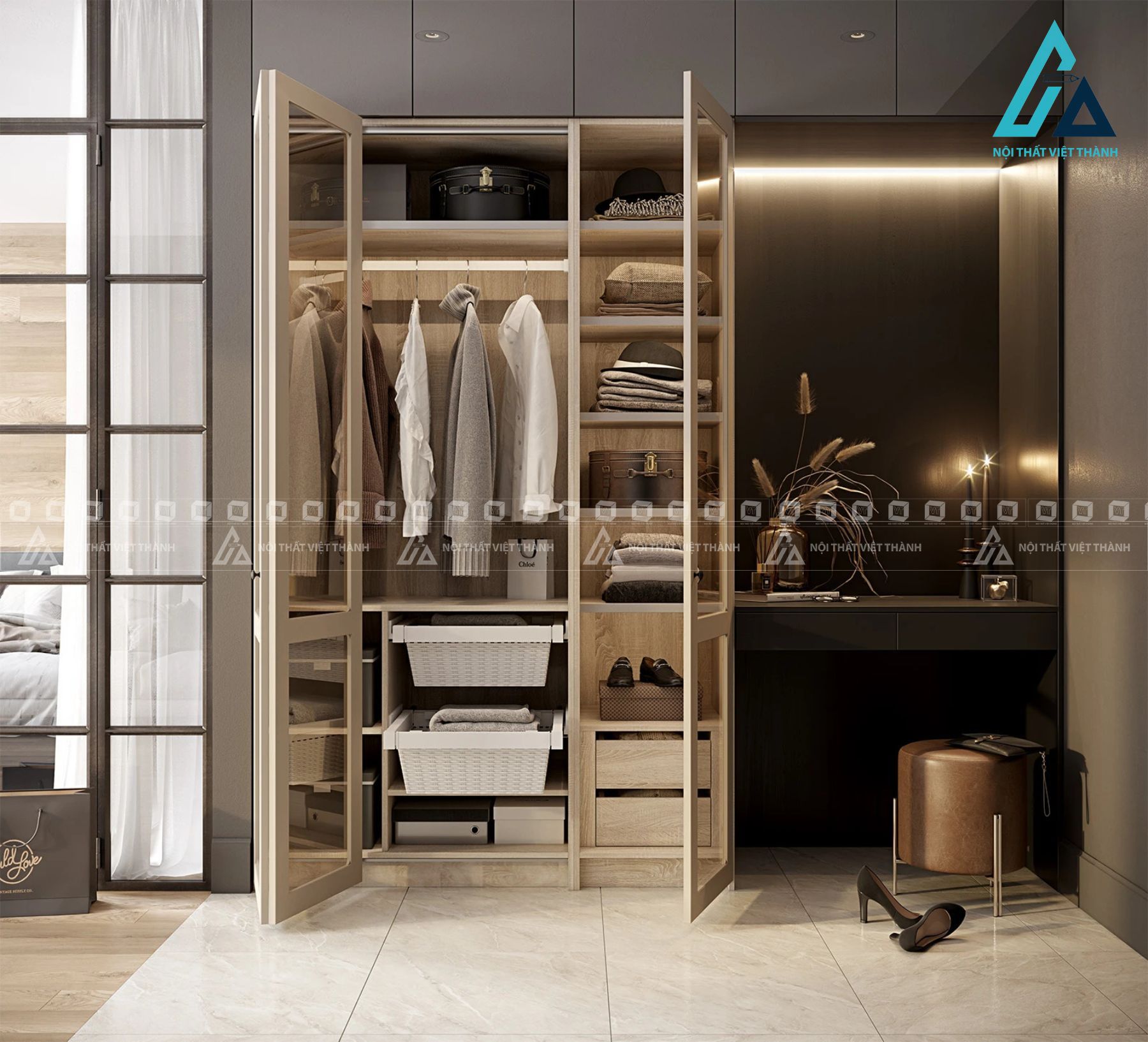 Tủ quần áo có kính hiện đại mã TACK01 4