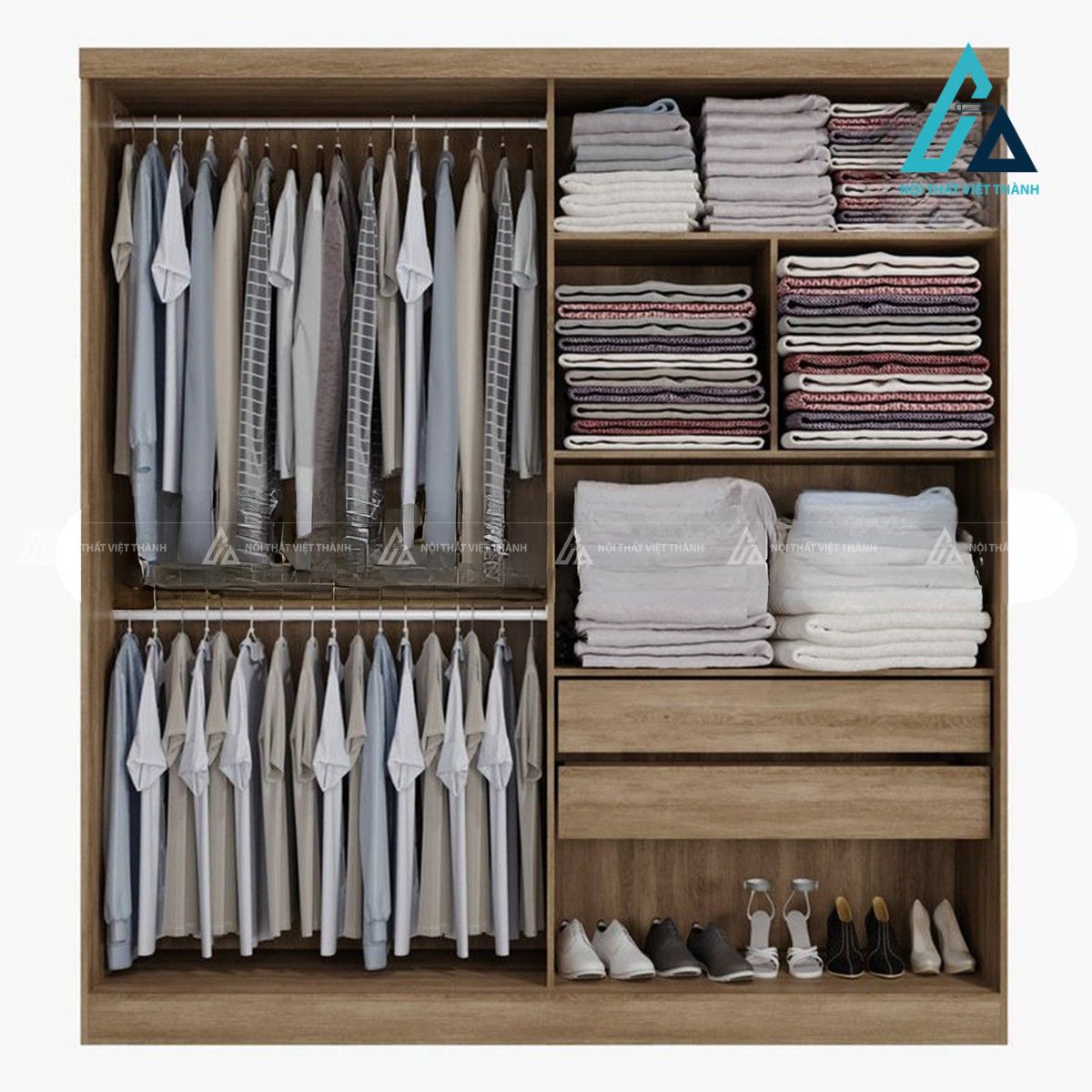 Tủ quần áo cửa lùa MDF phủ vân gỗ hiện đại cho phòng ngủ 2