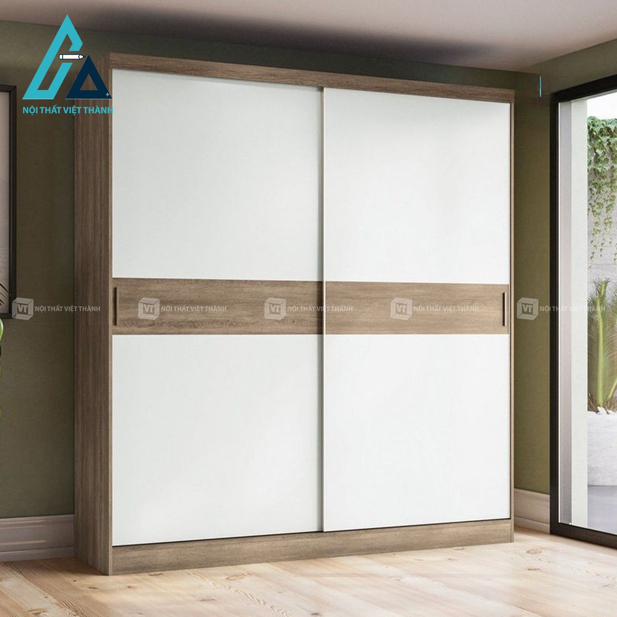 Tủ quần áo cửa lùa MDF phủ vân gỗ hiện đại cho phòng ngủ