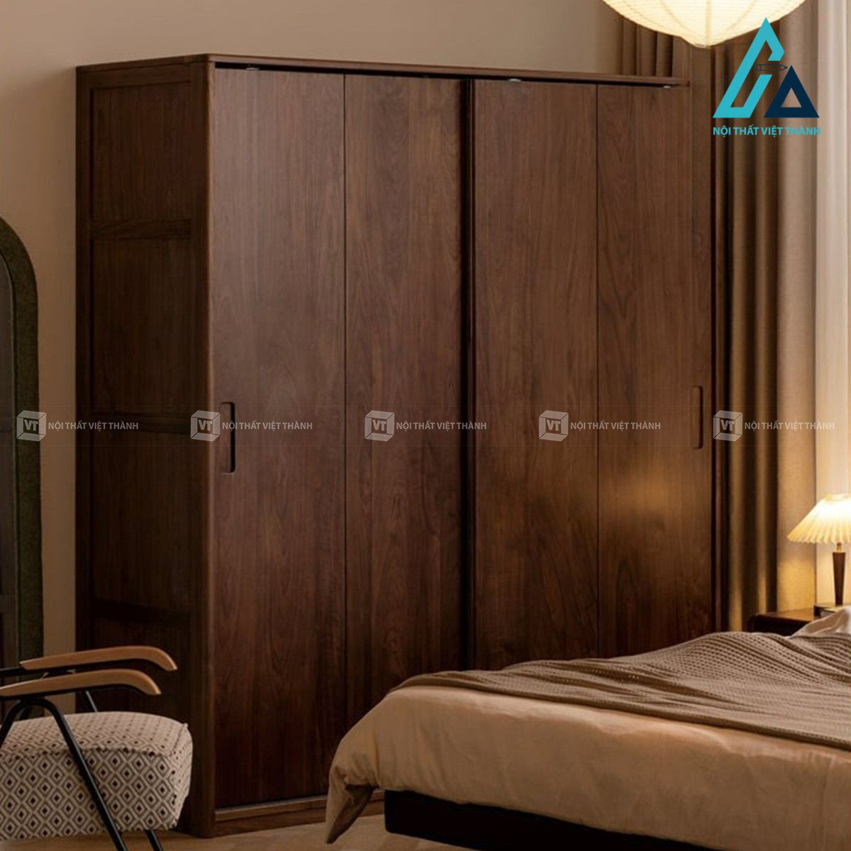 Tủ quần áo gỗ óc chó cửa lùa hiện đại cho phòng ngủ 2