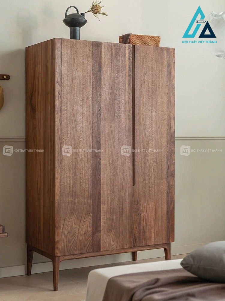 Tủ quần áo gỗ tự nhiên 2 cánh màu óc chó sang trọng 2