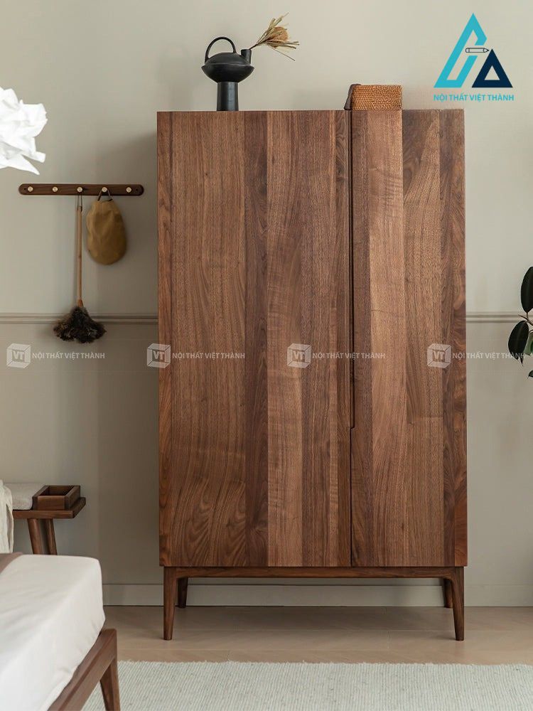 Tủ quần áo gỗ tự nhiên 2 cánh màu óc chó sang trọng 3