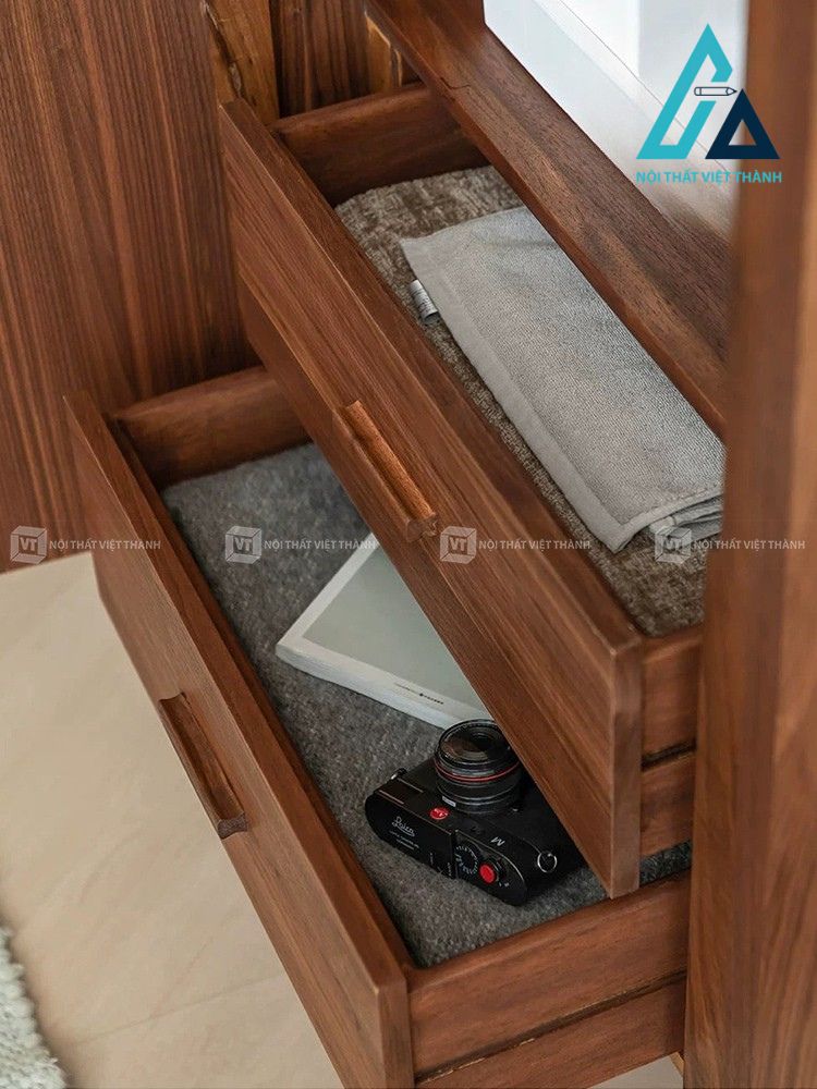 Tủ quần áo gỗ tự nhiên 2 cánh màu óc chó sang trọng 4