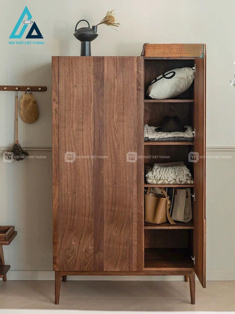 Tủ quần áo gỗ tự nhiên 2 cánh màu óc chó sang trọng