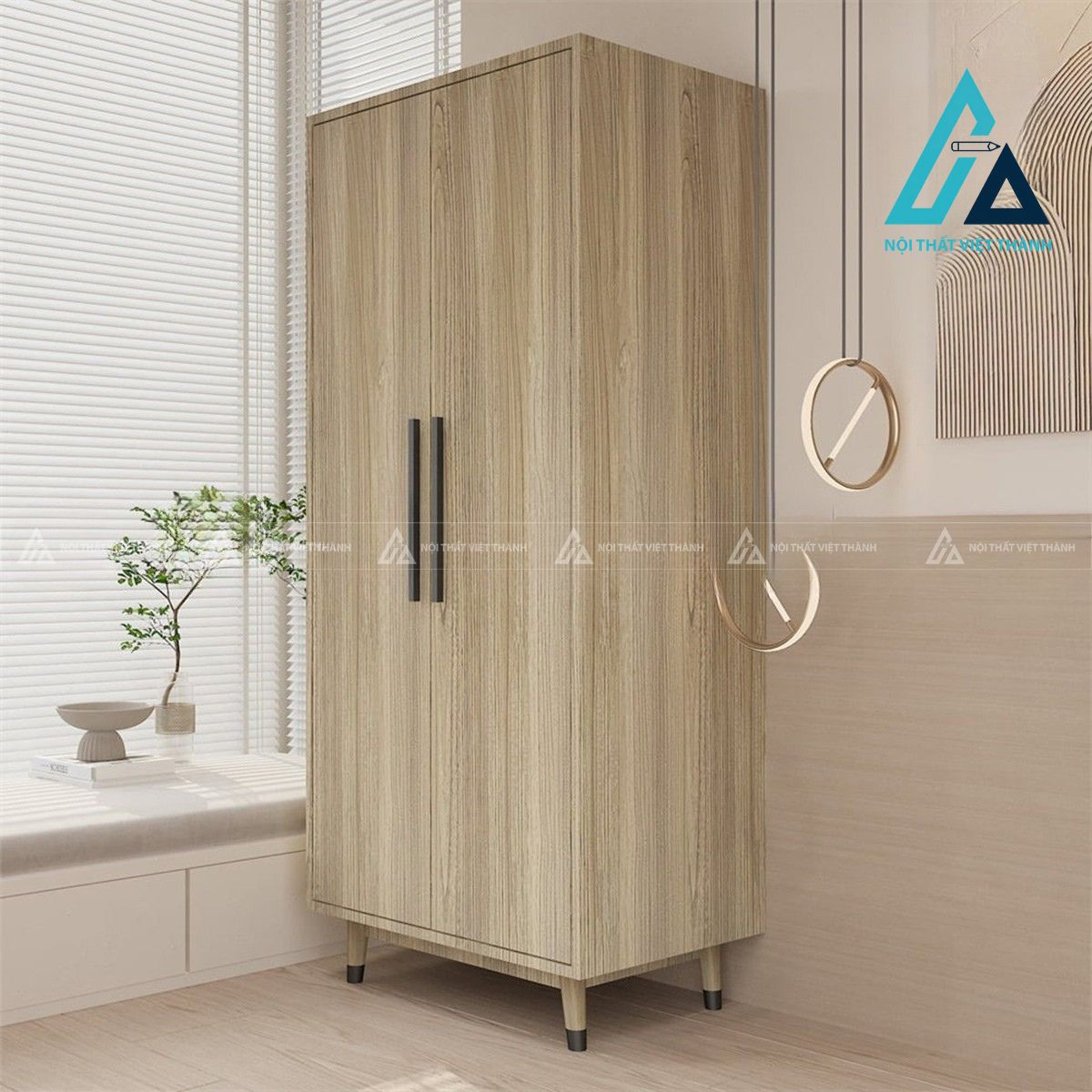 Tủ quần áo MDF 2 cánh vân gỗ tự nhiên thiết kế cao gọn hiện đại 3