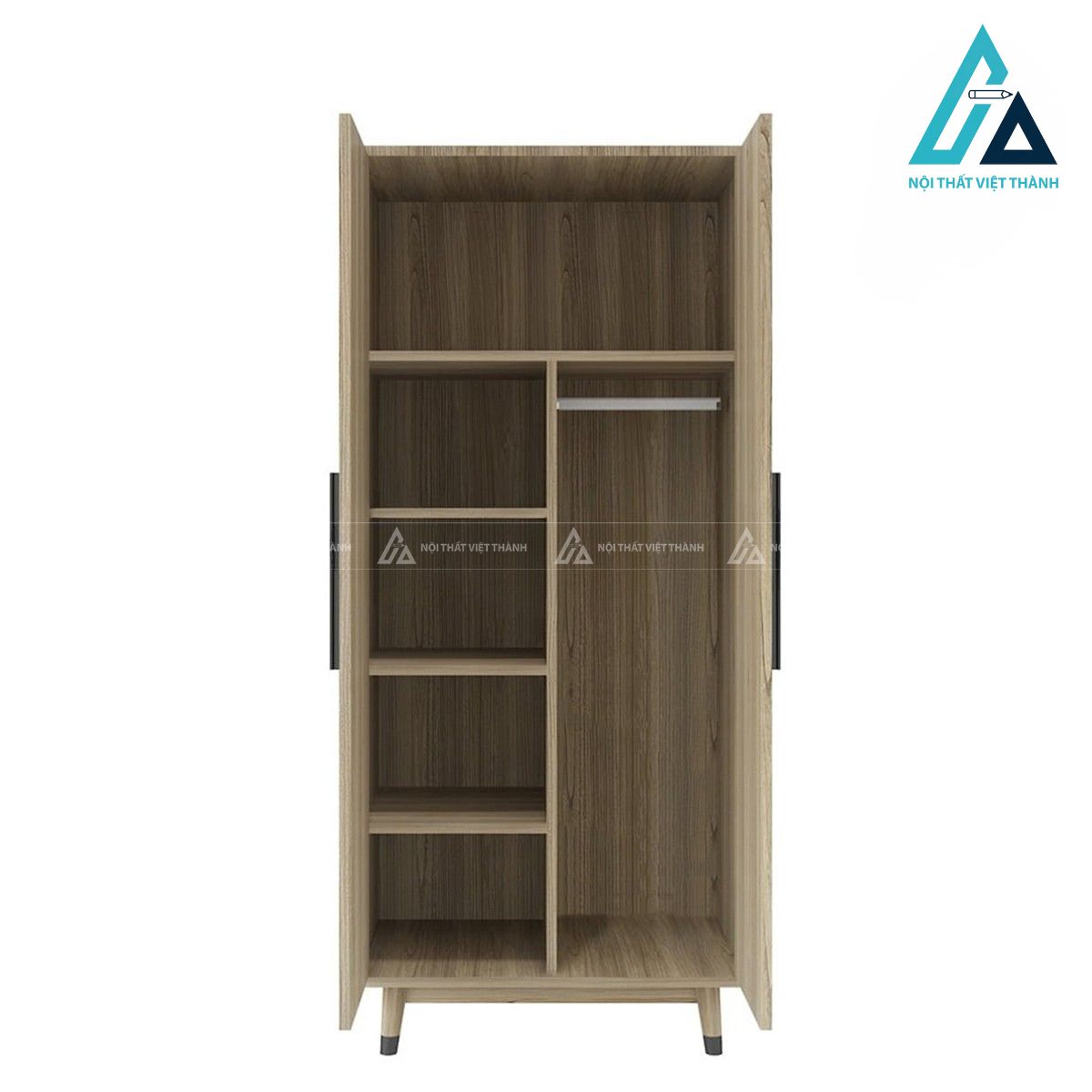 Tủ quần áo MDF 2 cánh vân gỗ tự nhiên thiết kế cao gọn hiện đại 4