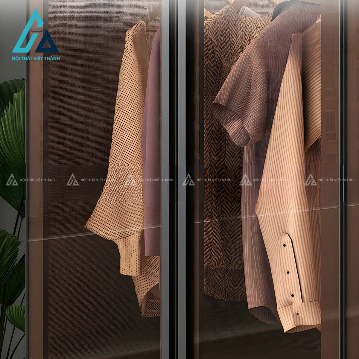 Tủ quần áo MDF cánh kính màu xám hiện đại cho phòng ngủ 2