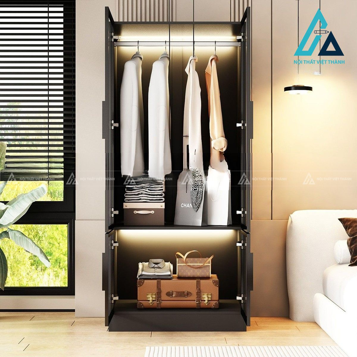 Tủ quần áo MDF cánh kính thiết kế tối giản cho phòng ngủ hiện đại 1