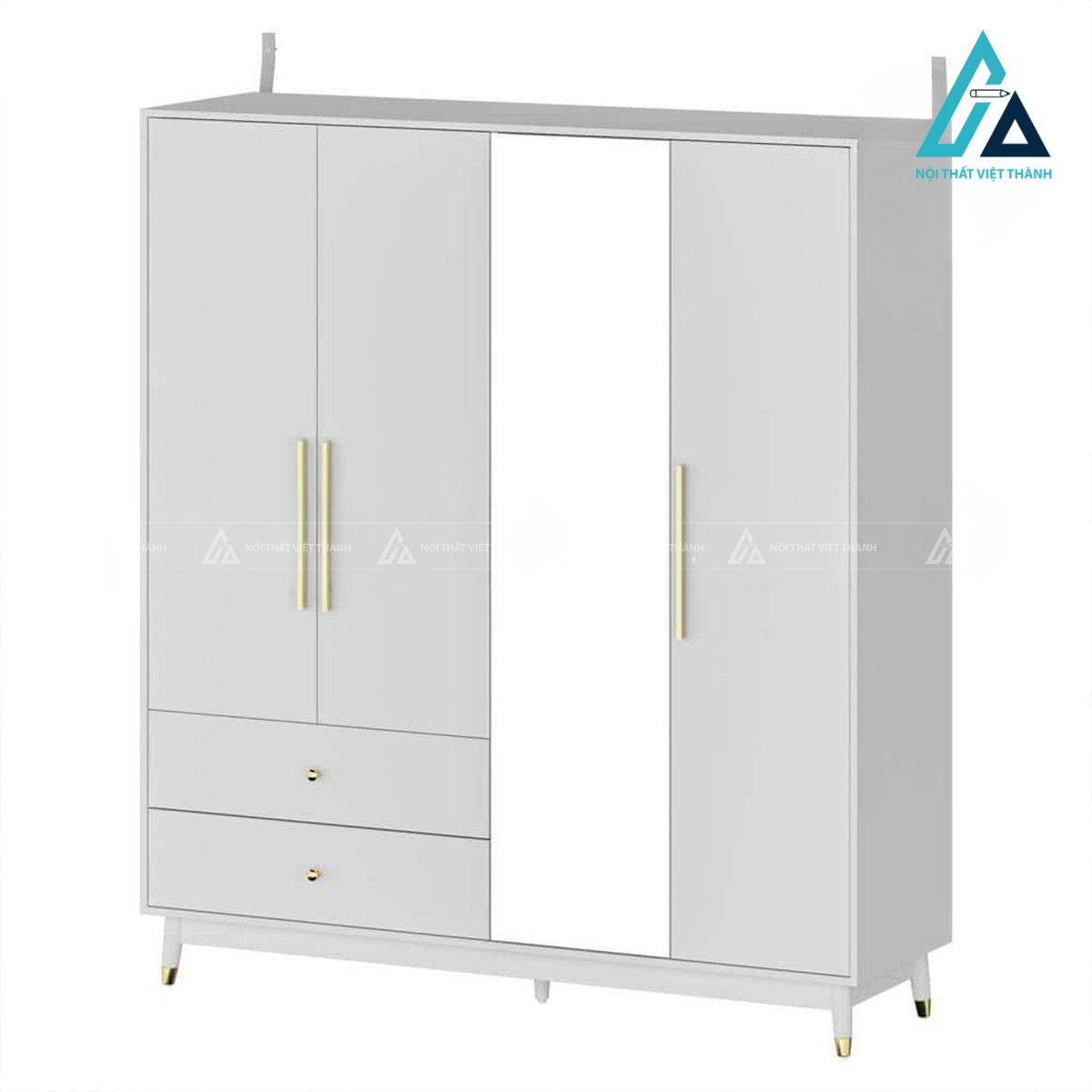 Tủ quần áo MDF màu trắng hiện đại tích hợp gương soi tiện lợi 2