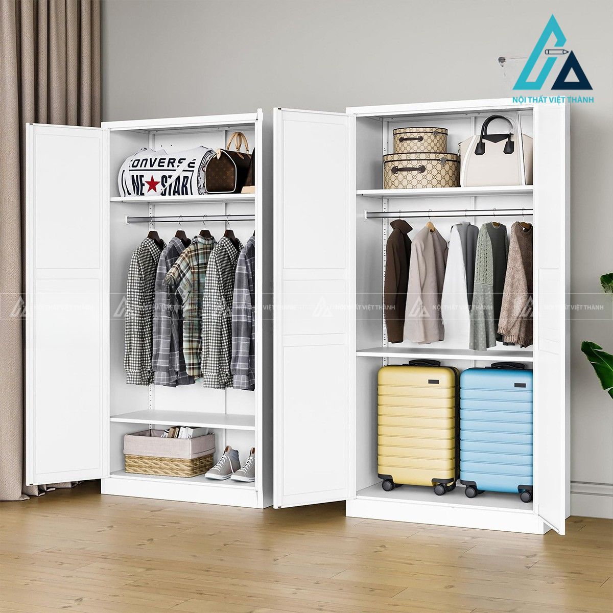 Tủ quần áo MDF sơn PU màu trắng hiện đại thiết kế cao gọn 2