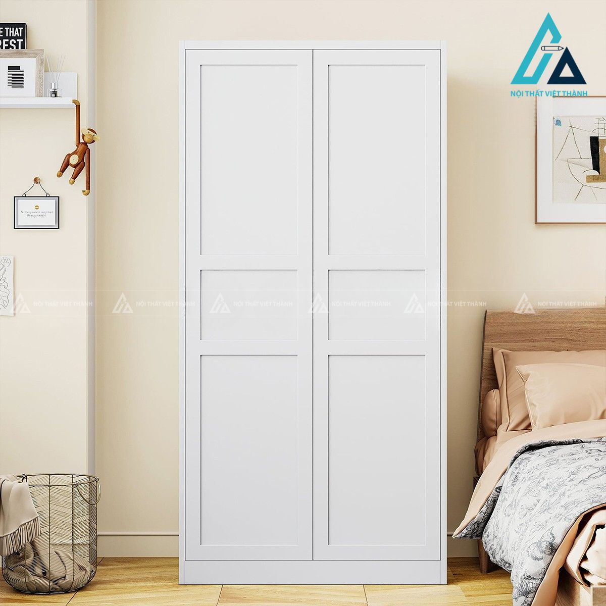 Tủ quần áo MDF sơn PU màu trắng hiện đại thiết kế cao gọn 3