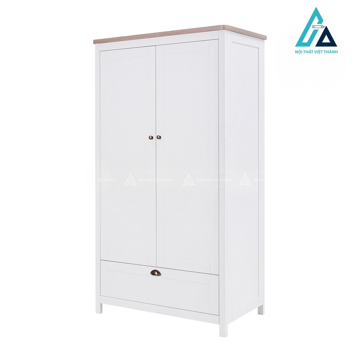 Tủ quần áo trẻ em 2 cánh màu trắng kèm ngăn kéo thiết kế cổ điển 1